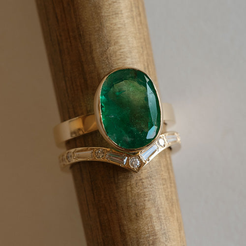 SHINDO HARUKA Order & reform Jewelry | set ring reform ご結婚10周年記念にジュエリーリフォームしたエメラルドとダイヤモンドのエターナルリングのセットのサムネイル画像